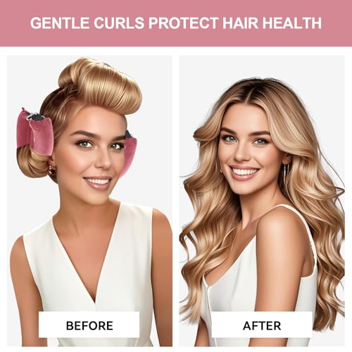 Heatless Curls Overnight Hair Care Set - Jumbo Velvet Hair Curlers | No Heat Hair Rollers for Women, Comfortable Sleep-In Hair Rollers with Satin Scarf, No Heat Damage Curling Rods for All Hair - color: RoseRed-8PCS