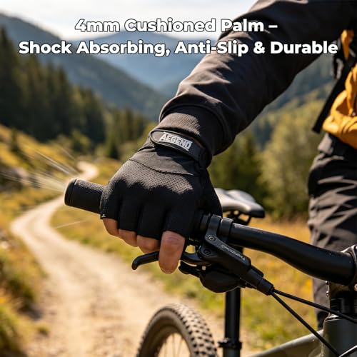 Aegend Half-Finger Cycling Gloves, Anti-Slip Shock-Absorbing Padded Palm, Breathable Mesh for Biking, Fitness and Outdoor Activities (Black) - size: Large