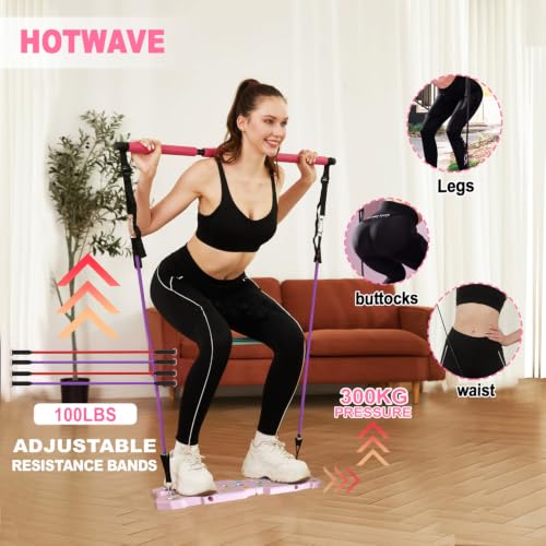 HOTWAVE Push Up Board, Portable Pushup Board & Plank Trainer, Push Up Bar | Foldable Pushup Handles for Floor, Multifunctional Workout Equipment with 20 Gym Accessories for Men and Women at Home Gym - color: Pink