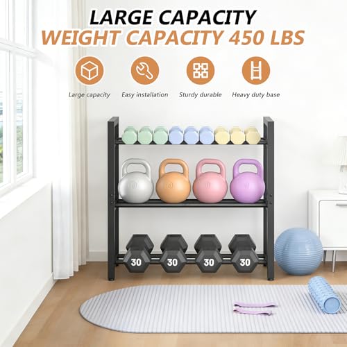 Eocnrhe Dumbbell Rack Stand Only, Weight Rack for Home Gym, 3-Tier Adjustable Dumbell Rack Heavy-Duty Weight Stand for Dumbbells Kettlebells - size: 9.84"D × 29.25"W × 31.37"H