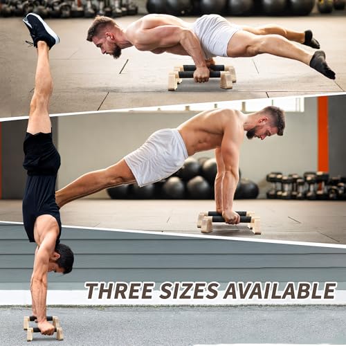 Parallettes Bars, Wooden Push Up Bars with Wrist Wraps for Men & Women, Handstand Training Bars for Home Gym, Non-Slip Calisthenics Equipment, 440lbs Durable Floor Push Up Handles - size: 30cm