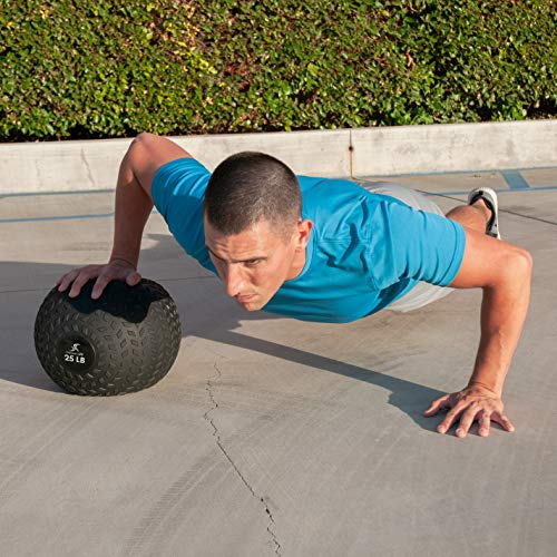 ProsourceFit Slam Medicine Balls 5, 10, 15, 20, 25, 30, 50lbs Smooth and Tread Textured Grip Dead Weight Balls for Strength and Conditioning Exercises, Cardio and Core Workouts - color: Tread - Black, size: 25 LB