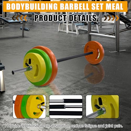 40 LBS Adjustable Barbell for Lifting, Barbell Weight Set with Round PU Coated Plates & 51 Inch Bar, Cardio Pump Set, Adjustable Free Weights for Home Gym Strength Training - color: Multi-color-Round-40LB