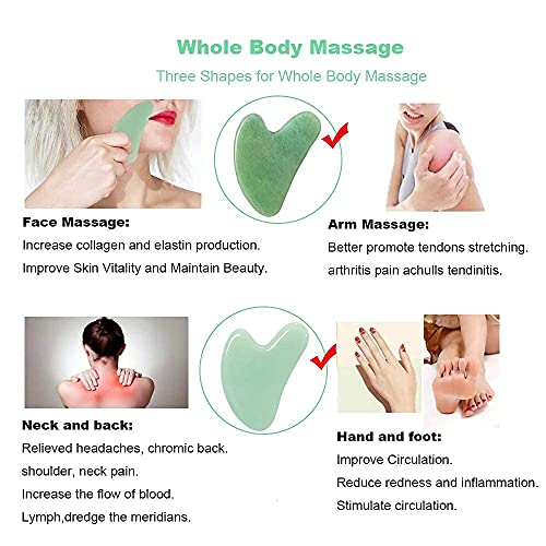 Gua Sha, Jade Stone Gua Sha Massage Tool, Guasha Tool for Face and Body Skin Massage. Gua Sha Set for Toxins Prevents Wrinkles for SPA Acupuncture, Therapy Trigger Point Treatment. - color: Green