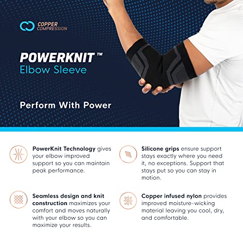Copper Compression PowerKnit Elbow Sleeve - Seamless Elbow Brace for Men & Women - Pain Relief for Tendonitis, Tennis Elbow, Golfers, Weight Lifting - Fits Right or Left - 1 Sleeve - XXL - size: 2XL