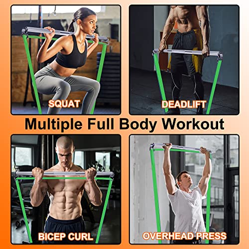 J Bryant Fitness Heavy-Duty Resistance Band Bar with Resistance Bands, E-Shaped Hook Design, 500lb Load Capacity, Anti-Slip Surface, Carry Bag Included, for Strength Training and Fitness - color: Set1