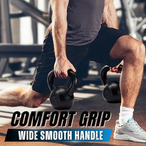 Yes4All Kettlebell Sets, 5 - 10 - 15 - 20 - 25 - 30 LB Cast Iron Strength Training Kettlebells, Wide Handles & Flat Bottom, Multi-Level from Beginners to Pros for Strength Training & Home Gym - color: E. 10 - 15 - 20 lbs