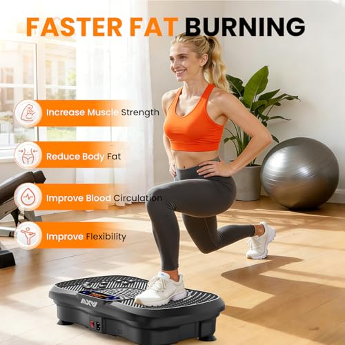 AXV Vibration Plate Fitness Platform Exercise Machine Vibrating Shaking Full Body Shaker Workout Vibrate Stand Shake Board Sport for Weight Loss Fat Burner for Gym Home Office - color: SLIM.BLACK