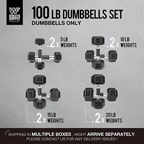 WF Athletic Supply Rubber Encased Hex Dumbbells with Rubber Grip Contoured Handle for Muscle Toning, Strength Building & Full Body Workout - color: q. 5LB, 10LB, 15LB and 20LB Pair (Totally 100LB)