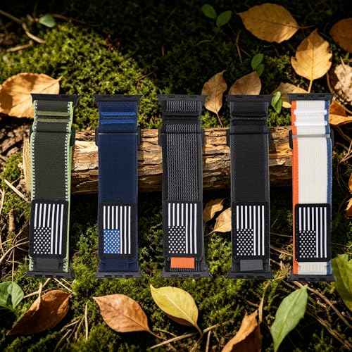 Trail Loop Nylon Band for Apple Watch Ultra 3/2/1 Series 11/10/9/8/7/6/SE/5/4/3/2/1 Men, Elastic Weave Stars-Stripes Flag Strap Compatible with iWatch 49mm 46mm 45mm 44mm 42mm - color: Bright blue-USA Flag