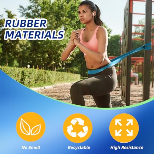 WHATAFIT Resistance Bands, Pull Up Assist Bands with Handles, Door Anchor | Natural Latex Rubber, Progressive Tension, Exercise Loop for Full-Body Fitness, Portable Gym Bag, Warm-Up & Stretch - color: 15-125LBS BLUE