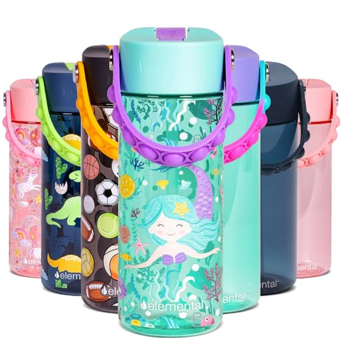 Elemental Water Bottles for Kids - Splash Kids Water Bottle for School with Pop-it Handle - BPA Free Tritan Plastic Water Bottle with Straw Leak Proof when Spout is Closed -Mermaid - 18oz - color: Mermaid