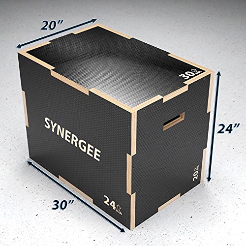 Synergee 3 in 1 Plyo Box – Wood and Soft Plyo Sizes 20/18/16 16/14/12 - color: Non-Slip - 30/24/20