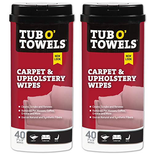 Tub O' Towels Carpet & Upholstery Cleaning Wipes 2 Pack – 7 x 8 Pre-Moistened Multi Surface Fabric Cleaning Wipes, 40 Count for Carpet, Rugs & Furniture - style: 2-Pack