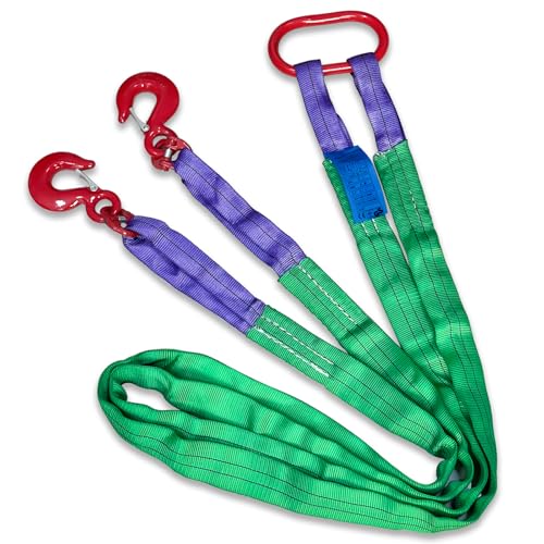 Two Leg Bridle Web Sling 7ft 4409lbs Lifting Slings with G80 Alloy Steel Grab Hooks Lifting Straps for Hoist Safe Towing and Handling of Cargo - size: 4409 lb / 7 ft