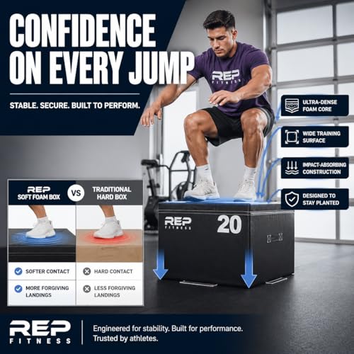 REP Fitness Stackable Soft Foam Plyo Box Set, Adjustable Plyometric Jump Box for Home Gym Workouts, Plyometric Jumping Platform for Exercise, Step Training, HIIT & CrossFit - style: 4" and 20"