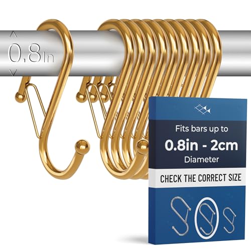 10-Pack Metal S Hooks for Hanging – Heavy-Duty S-Shaped Hook with Safety Buckle – Fits Bars up to 0.8 In – Anti-Drop S-Hooks for Kitchen, Bathroom, Closet & Pot Racks – Gold (Medium) - color: Rose Gold, size: Medium - 0.8In Diameter