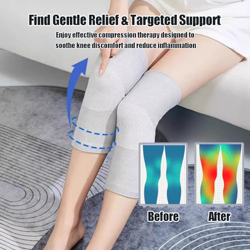 Bamboo Charcoal Compression Knee Sleeve - Elastic Knee Braces Pads Warmers Protective Knee Support for Arthritis and Runners (Gray+Black, Large) - size: Large