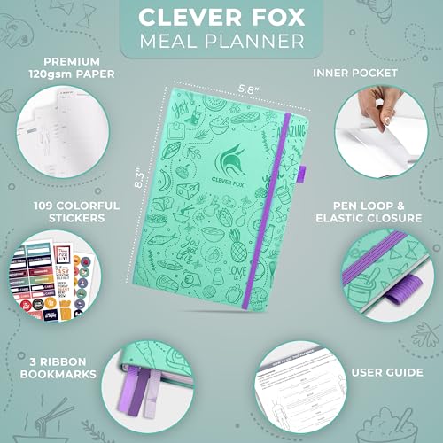 Clever Fox Weekly Meal Planner - Weekly & Daily Meal Prep Journal with Shopping and Grocery Lists for Menu Planning, Healthy Diet & Weight Loss Tracking, Lasts 1 Year, Undated, A5 - Turquoise - color: Turquoise