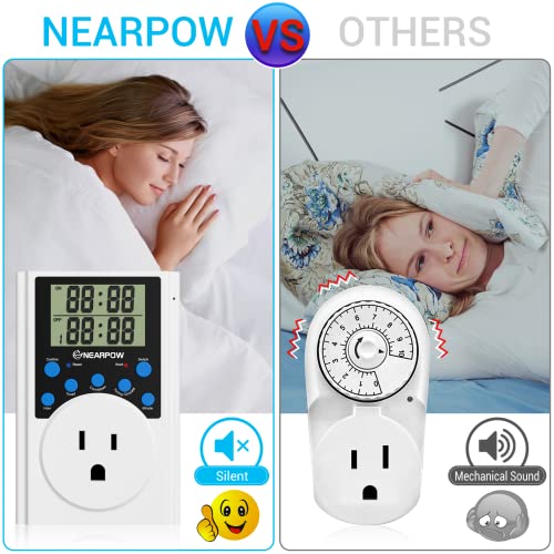 Timer Outlet, Nearpow Multifunctional Infinite Cycle Programmable Plug-in Digital Timer Switch with 3-Prong Outlet for Appliances, 15A/1800W - color: Blue