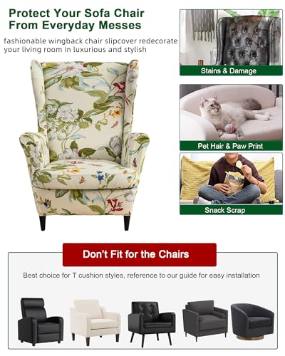 CRFATOP 2 Piece Stretch Wingback Chair Cover Printed Wing Chair Slipcovers Spandex Fabric Wingback Armchair Covers with Elastic Bottom for Living Room Bedroom Wingback Chair (06) - color: Color 06