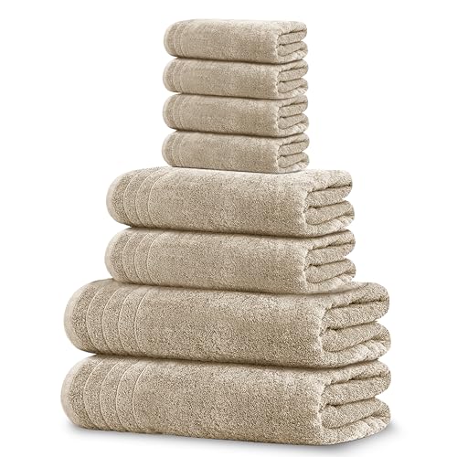 Tens Towels Pack of 8 Towels Set, 2 Extra Large Bath, 2 Hand, 4 Washcloths, 100% Cotton, Lighter Weight, Quicker to Dry, Super Absorbent, Perfect for Bathroom, Beige - color: Beige