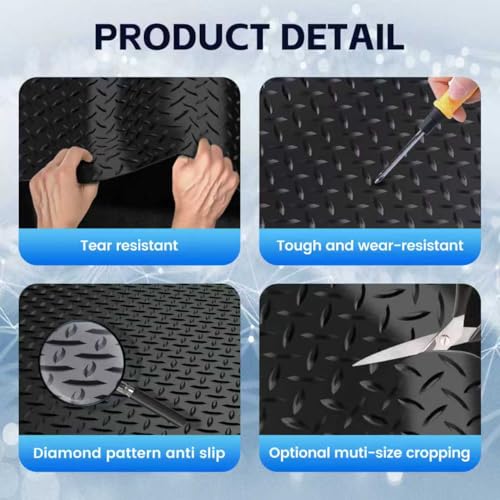 StellarStar 10x30 FT Garage Floor Mat, 2.8mm Thickened PVC Flooring Roll for Under Car, 300 SQFT Diamond Plate Black Garage Mats for Garage, Warehouse, Basement, Factory, Trailer (Include Tapes) - color: Black, size: 10x30 FT