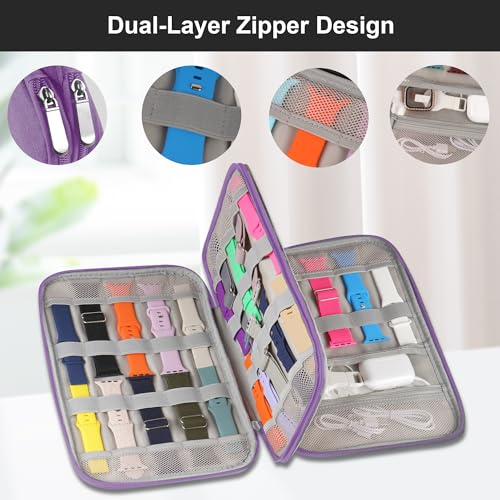 Watch Band Case, Watch Band Storage Organizer Compatible with 35 Watch Bands and Accessories, Watch Straps Carrying Case, Watch Band Holder Fit for Most Sizes of Watch Straps, Purple - color: Purple