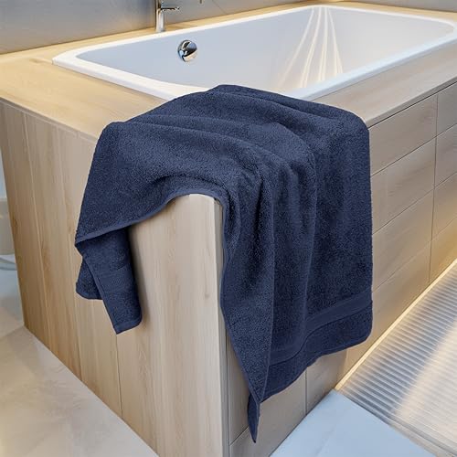 Commercial Bulk Pack of 12 Bath Towels – 100% Cotton Terry 24" x 48" – Ideal for Hotels, Salons, Gyms, Spas & Institutional Use – Navy Blue - color: Navy, size: 24"x48" - PK 12
