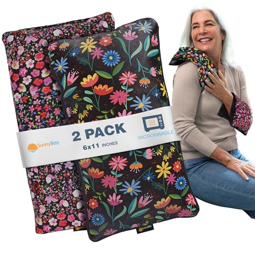 SunnyBay Small Microwave Heating Pad, Microwavable Bean Bag Cold/Hot Wrap for Neck, Shoulder & Back Pain Relief, Moist Heat Cotton-Fleece Pack, 6x11 Inches, Meadow & Melody Flowers, Pack of 2 - color: Pack of 2 - Meadow & Melody Flowers