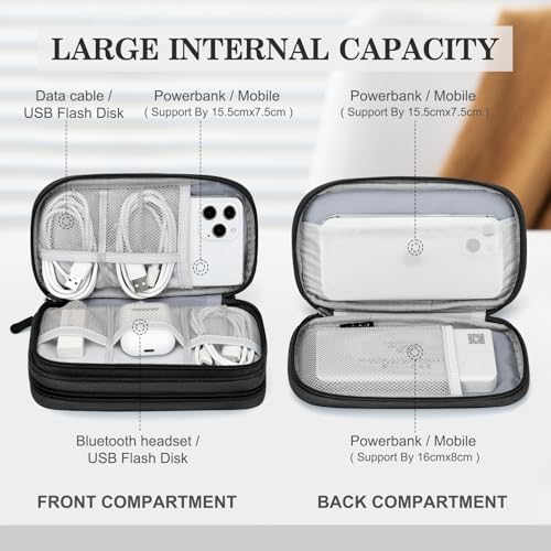 FYY Electronic Organizer, Travel Tech Pouch Bag, Cable Organizer Black | Wrist Strap, Waterproof, Double Layers Portable Electronics Travel Carrying Case for Cord, Charger, Daily Business Trips Use - color: Black, size: Small