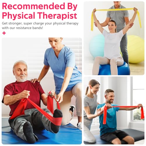 Resistance Bands for Working Out, Exercise Bands for Physical Therapy, Stretch, Recovery, Pilates, Rehab, Strength Training and Yoga Starter Set - color: 1-Yellow,Red,Blue, size: 5.9FT