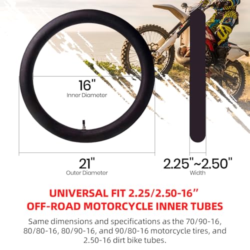 (2 Pack) AR-PRO 2.25/2.50-16” Off-Road Motorcycle Inner Tubes with TR4 Valve Stem - 70/90-16 Motorcycle Tire Replacement Inner Tubes - Compatible with Dirt Bikes, Pit Bikes, and Off-Road Motorcycles - size: 2.25/2.50-16"
