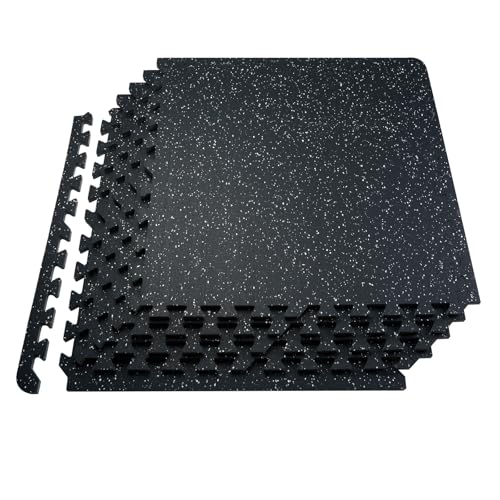 VEVOR 0.56Inch 24sq.ft 6 Tiles Gym Flooring for Home Gym, Rubber Top with High Density EVA Foam, 25 x 25In Gym Floor Exercise Equipment Mats, Interlocking Gym Mats, Puzzle Workout Mats, Black & White | Rubber Top with High Density EVA Foam, 25 x 25in Floo