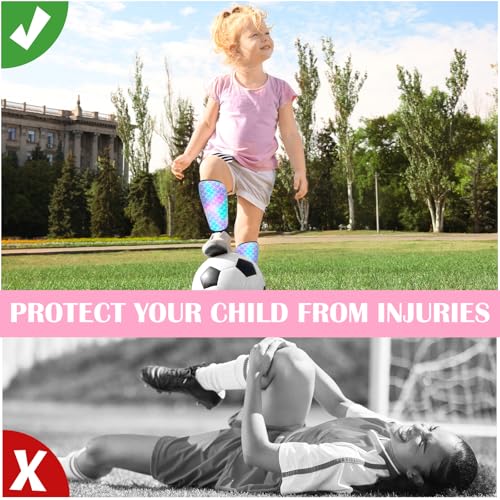 Soccer Shin Guards for Kids Girls Toddler, Shin Pads Shin Guard Equipment with Ankle and Leg Calf Protection Shin Guards Soccer for Kids 2-7 Years - color: Blue Mermaid