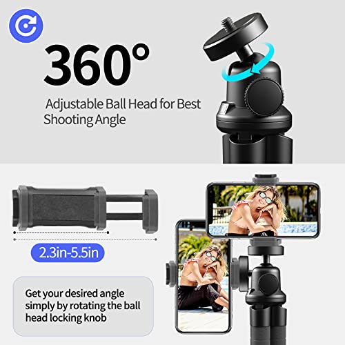 Aureday Phone Tripod, Flexible Tripod for iPhone and Android Cell Phone, Come with Wireless Remote and Clip for Video Recording/Vlogging/Selfie - color: Black