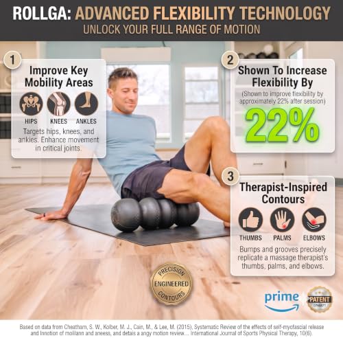 Rollga PRO - High Density Foam Roller for Exercise & Back Pain, 18 inches | Patented Grooves Protect Spine & Bone, Bumps Reach Deeper, Design Mimics Hands-On Massage, Increase Flexibility 22% - color: Black