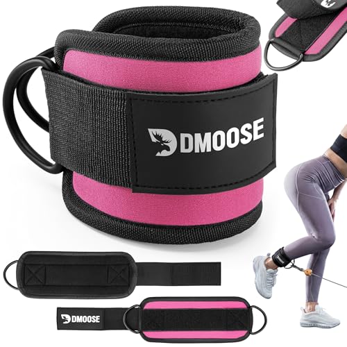 DMoose Ankle Strap for Cable Machine - One Size Fit with Premium Padding, Workout Kickback Ankle Cuffs, Ankle Bands for Working Out, Booty Workouts, Leg Extension, Hip Abductors & Lower Body Exercises - color: Pink - Single