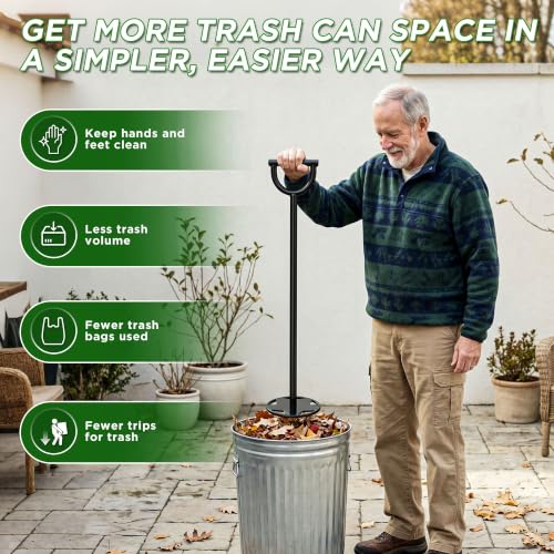 Trash Compactor for Kitchen - 30" All-Metal Manual Garbage Compactor, No Electric Tamper Trash Can Compacting Tool for Home & Outdoor Bins, Stand to Easily Compact Trash - No Bend, Squat, or Stomp - size: 30"