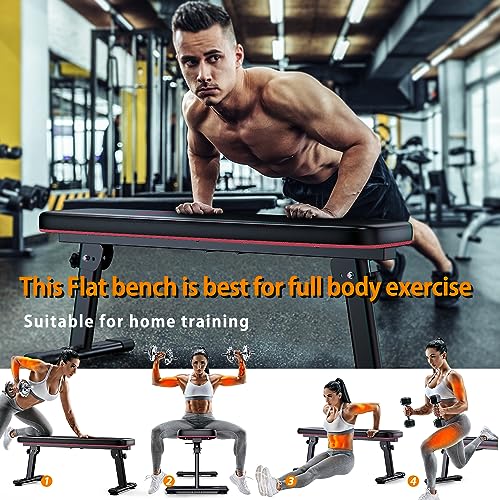 Weight Bench Folding Workout Bench with Carrying Handle Flat Home Training Multiuse Fitness Bench - color: Red