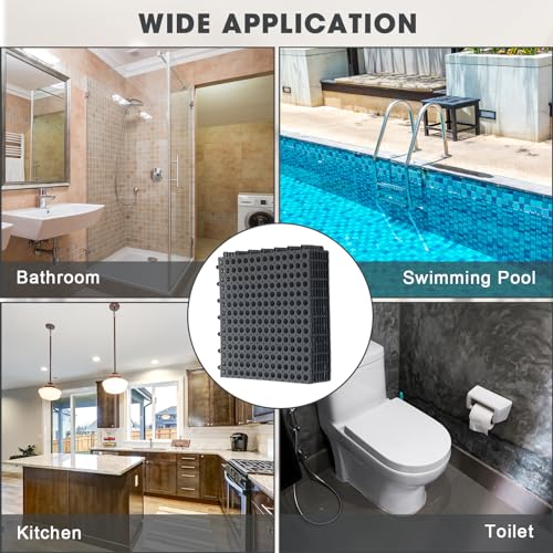 Drydiet 8 Pack Drainage Tiles Modular Interlocking Floor Tiles with 1 Pc Plastic Hammer 12" x 12" Cushion Mat Non Slip Rubber Floor mat with Holes for Pool Bathroom Deck Kitchen Patio (Black) - color: Black