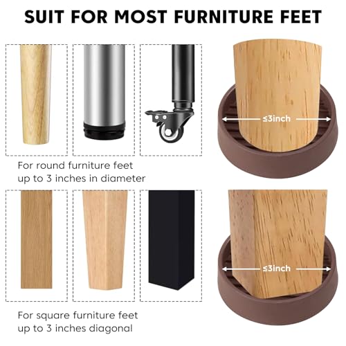 Rubber Furniture Pads for Hardwood Floors,4 PCS 3"x3" Non Slip Furniture Pads,Furniture Casters Cups Floor Protectors for Table Bed Couch Stoppers to Prevent Sliding,Brown,Round - size: 4PCS 3“x3” Brown