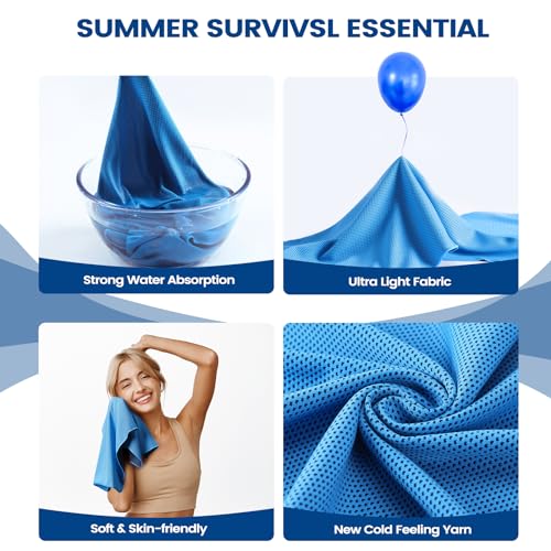 Clothirily Cooling Towels for Women Men, Breathable Cooling Towels for Neck and Face, Workout Towel for Hot Weather, Sweat Towel for Gym Yoga, Camping, Fitness, Running, Traveling, 6 Pack 40"x12" - color: 2 Black/2 Dark Grey/2 Blue