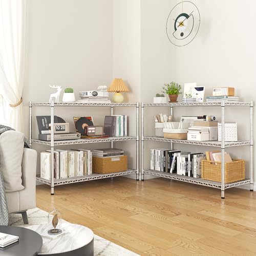 3- Shelf Metal Shelving Unit 35.6Wx14Dx36H,Adjustable Storage Shelves Heavy Duty Garage Steel Shelving for Office,Wire Rack Small Shelf for Kitchen Shelves Laundry Bathroom Pantry Closet,Chrome - size: Chrome-35.6"Wx14"Dx36"H