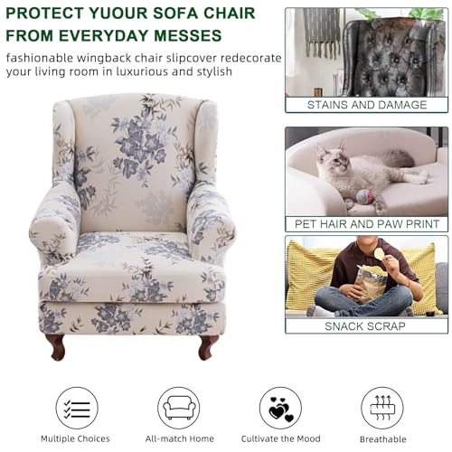 CRFATOP Soft Wing Chair Slipcovers 2 Pieces Wingback Chair Covers Sofa Slipcover with Arms Stretch Jacquard Wing Back Armchair Cover Furniture Protector for Wingback Chairs Living Room,C51 - color: Color C51