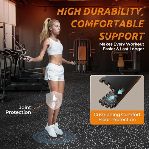 PRAISUN 0.6" Thicker Rubber Top Gym Flooring for Home Gym, 12 Pcs 48 Sq Ft Workout Mats, Exercise Mat, Interlocking Rubber Floor Mats with High Density EVA Foam for Garage, 24 x 24in, Black/Grey - size: 12 Tiles (48 Sq Ft)