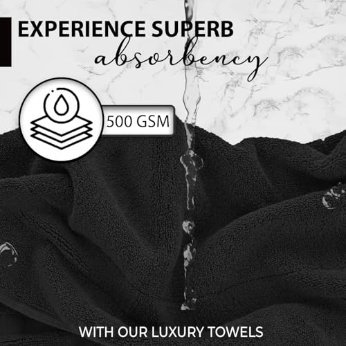KAHAF COLLECTION 100% Cotton Bath Towels, 24x48 Pack of 6 Towels, Quick Dry, Highly Absorbent, Soft Feel Towel, Gym, Spa, Bathroom, Shower, Pool, Luxury Soft Towels (Black, 24x48-6 Pack) - color: Black, size: 24x48 - 6 Pack