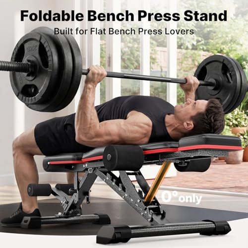 YOLEO Adjustable Weight Bench with Bench Press Stand, Foldable Workout Bench with Extended Head/Elbow Pad(for Users up to 7') - color: Black