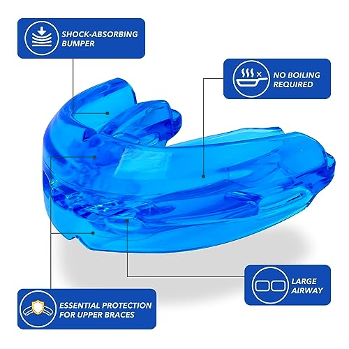 Mouth Guard Sports Youth Adult,Mouth Guard for Braces Soft,No Boiling - color: Blue/Strapless