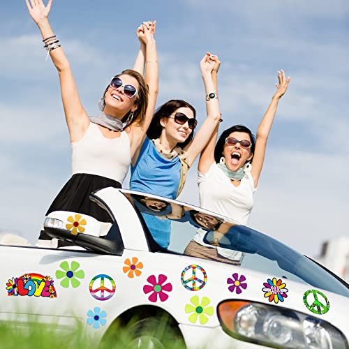 BBTO 25 Pcs Car Magnet Decorations 60s Hippie Theme Party Magnetic Decals Fridge Magnets Flower Peace Sticker Love Sign Colorful for Refrigerator Mailbox (Car Style) - color: Retro Color